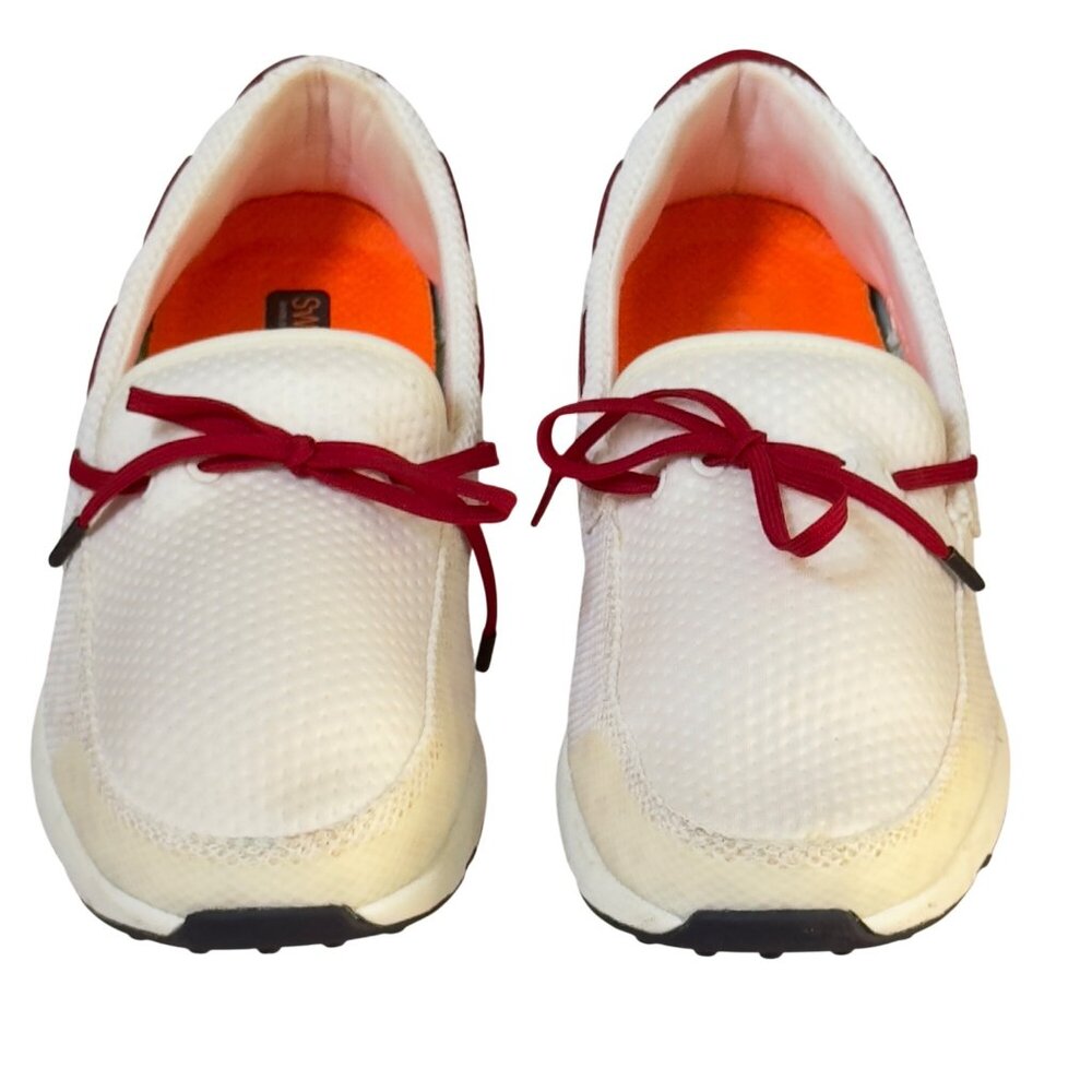 Swims White & Red Mesh Lace-Up Loafers - Picture 2 of 8